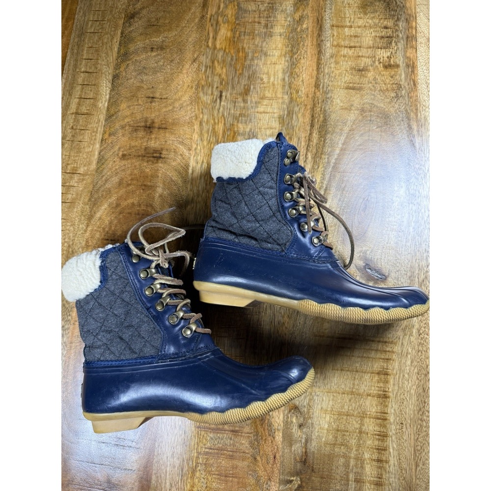Sperry Top-Sider Duck Boots Womens 7 Navy Waterproof Wool Lined Lace Up Winter